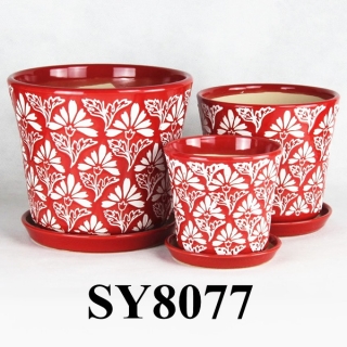 Red pattern printing round colorful ceramic flower pots