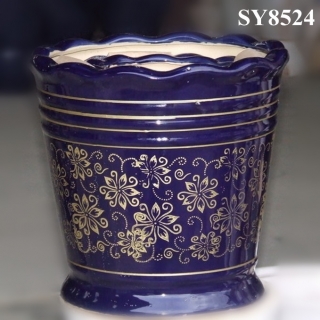 Lace design golden pattern large glazed ceramic garden pots