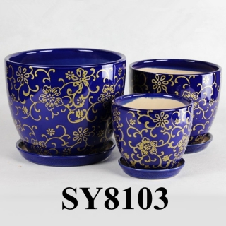 Golden printing glazed ceramic pot