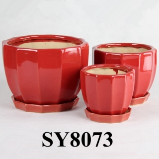 glazed red ceramic flower pot