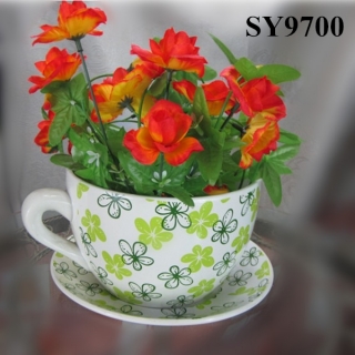 With saucer ceramic bright color cup flower pots