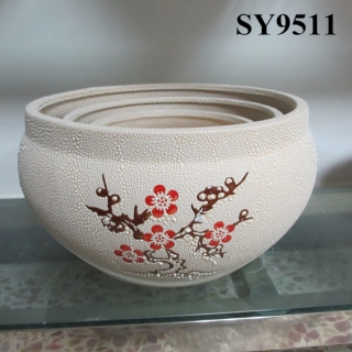 plum blossom glazed round decoration flower pot