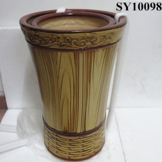 Ceramic wooden color plant pot