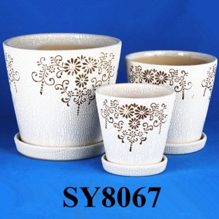 Brown pattern printing ceramic decorative planter pot