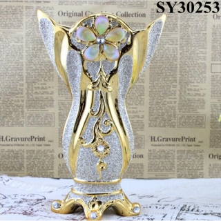Gold galvanized flower large ceramic decorative vase