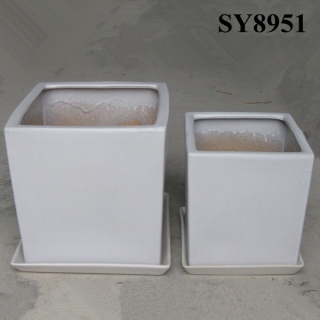 Ceramic white squared flower pot