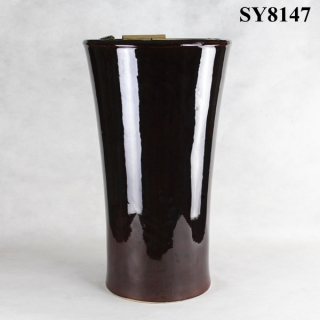 Tall black glazed ceramic planter pot
