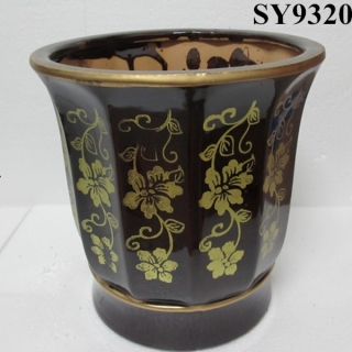 Golden printing brown glazed decoration flower pot