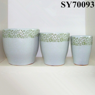 White and green glazed decoration indoor pot