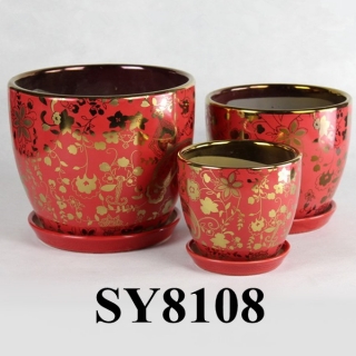 galvanized pattern red glazed ceramic pot