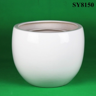 pure white glazed round planter pot