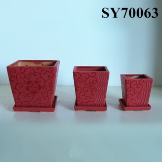 Decorative red ceramic square flower pot