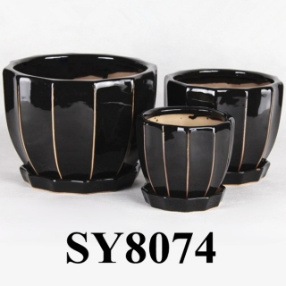 Black glazed black ceramic planter pot