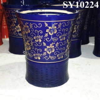 Blue glazed pattern tall decorative flower pots