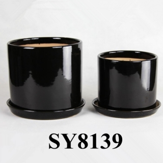 black glazed porcelain cylinder flower pot