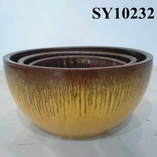 Yellow flowing glaze ceramic garden flower pot