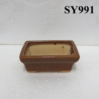 Brown square mini glazed bonsai pot