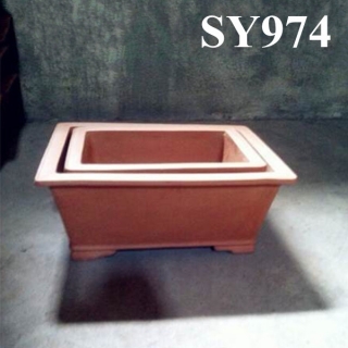 Pot for bonsai tree handmade pottery rectangular double feet pots