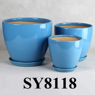 Pot for porcelain sky-blue ceramic decorative round pot