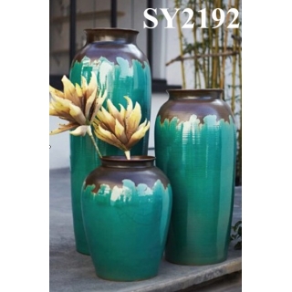 Tall blue modern large ceramic flower pot