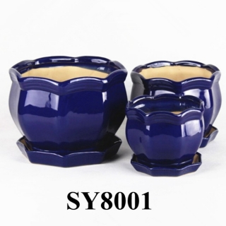 With saucer lace shape royalblue glazed pot