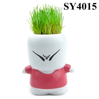 Lovely angry boy colorful growing grass head doll