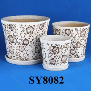 (series A)Brown pattern printing round ceramic flower pot molds