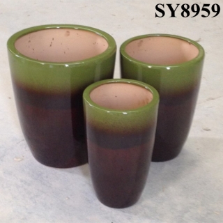 Double color bright glazed flower pot