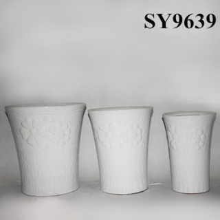 White large glazed ceramic garden pots