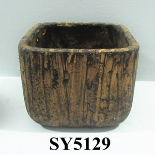 NEW SERIES (Cube shape) finish imitating wood squared clay flowerpot