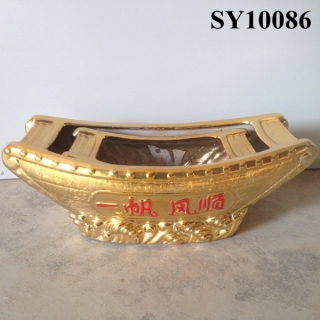 Pot for flower boat shape galvanized ceramic planters