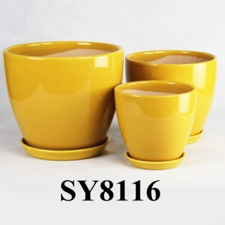 yellow ceramic decorative hotel planter pot