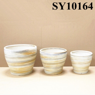 Wooden color hand painted ceramic pots