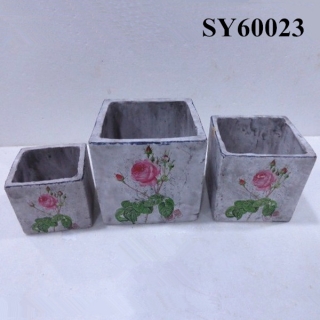 Squared white clay decal decoration flower pot