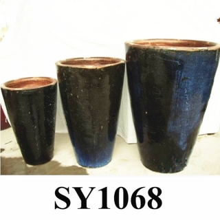 Big high rustic black garden pottery planters