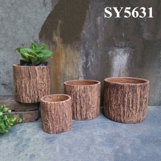 The wood color garden round flower pot