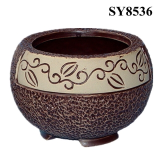 Round antique glazed ceramic garden stone flower pot