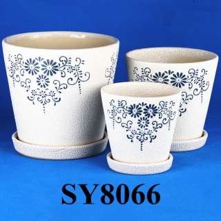 blue pattern printing decorative pearl ceramic flower pot