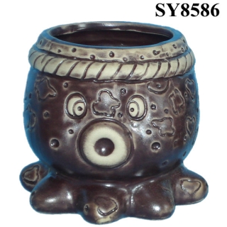 Antique glazed ceramic turtle fish flower pot