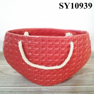 Indoor decorative red handbag small porcelain flower pot wholesale