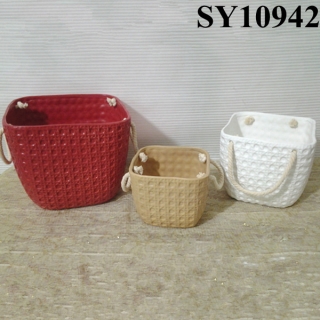 Handbag design small white square ceramic pot