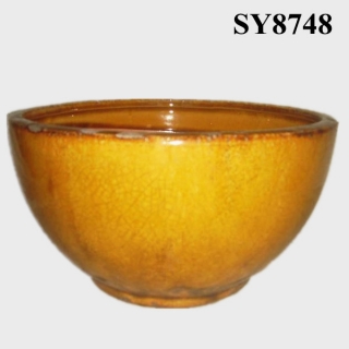 Yellow glazed chaozhou antique flower pot