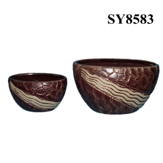 Bowl shape carving glazed mini ceramic garden pot