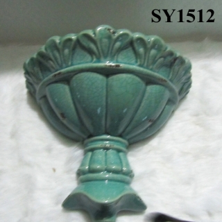 9.5" wall rustic green ceramic vase