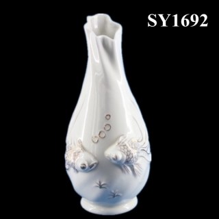 12" Decorative liquid gold white vase