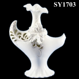 Hollow out decorative liquid gold large white ceramic vase