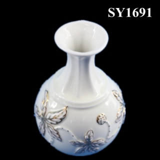 6" Decorative liquid gold white round vase