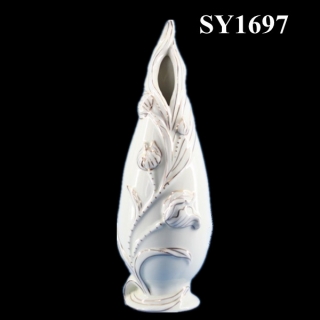 8.5" Decorative liquid gold white ceramic flower vase