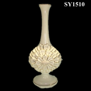 15.5" cream white glazed ceramic vase