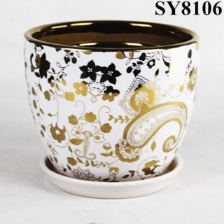 Galvanized patterned decorative large porcelain flower pot